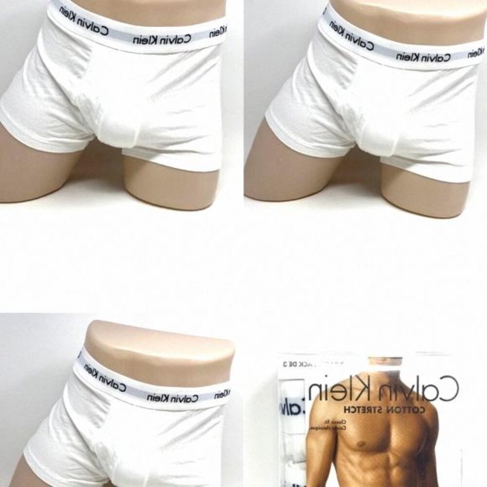 Calvin Klein Men's Size NU2664-100 3 Pack White Cotton Stretch CK Trunk Rise Low